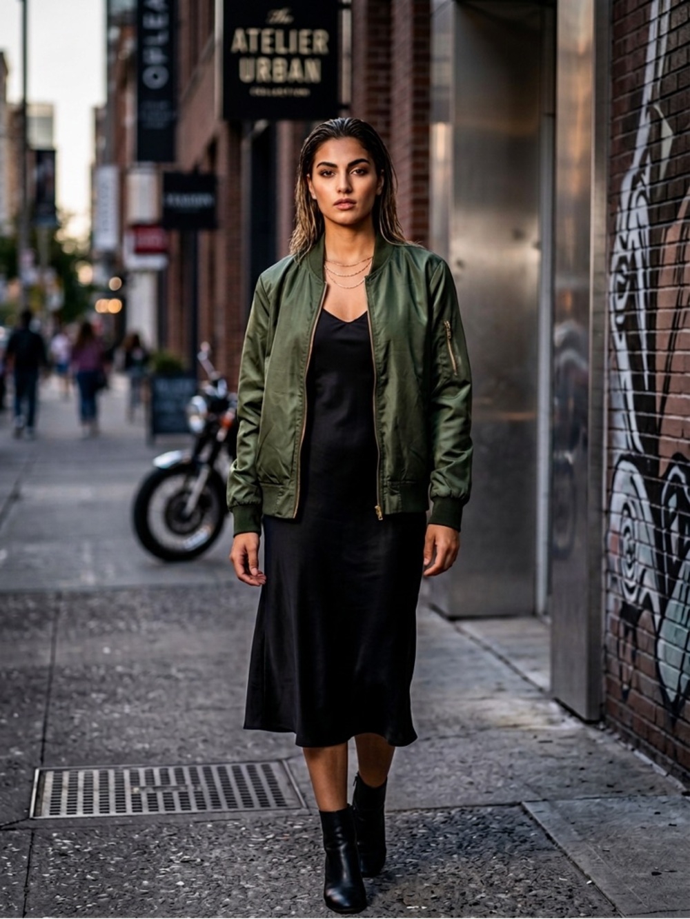 Inso Olive Green Bomber Jacket with Zip Sleeve Pocket